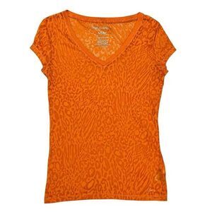 Aeropostale V Neck T Shirt Women M Orange Sheer Animal Print Casual Comfy Blouse